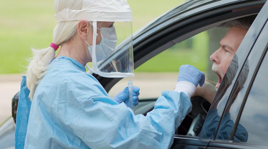 Getting a coronavirus test at a drive-thru location