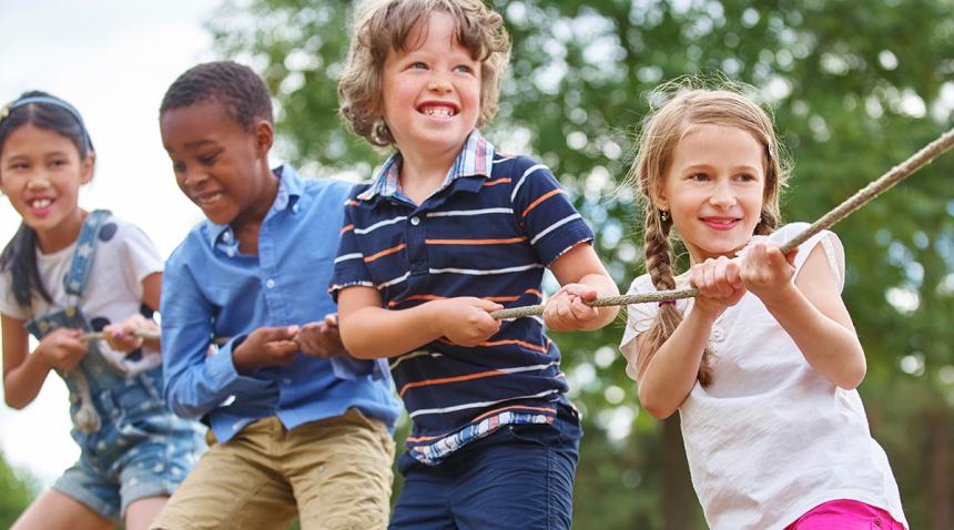 children playing tug of war