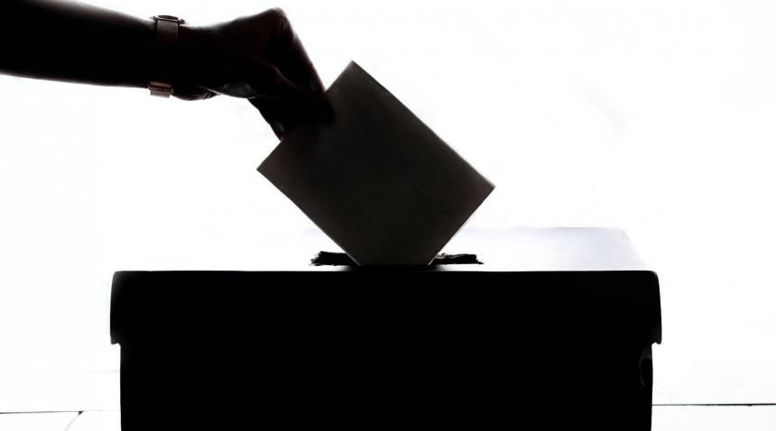 a silhouette of someone voting