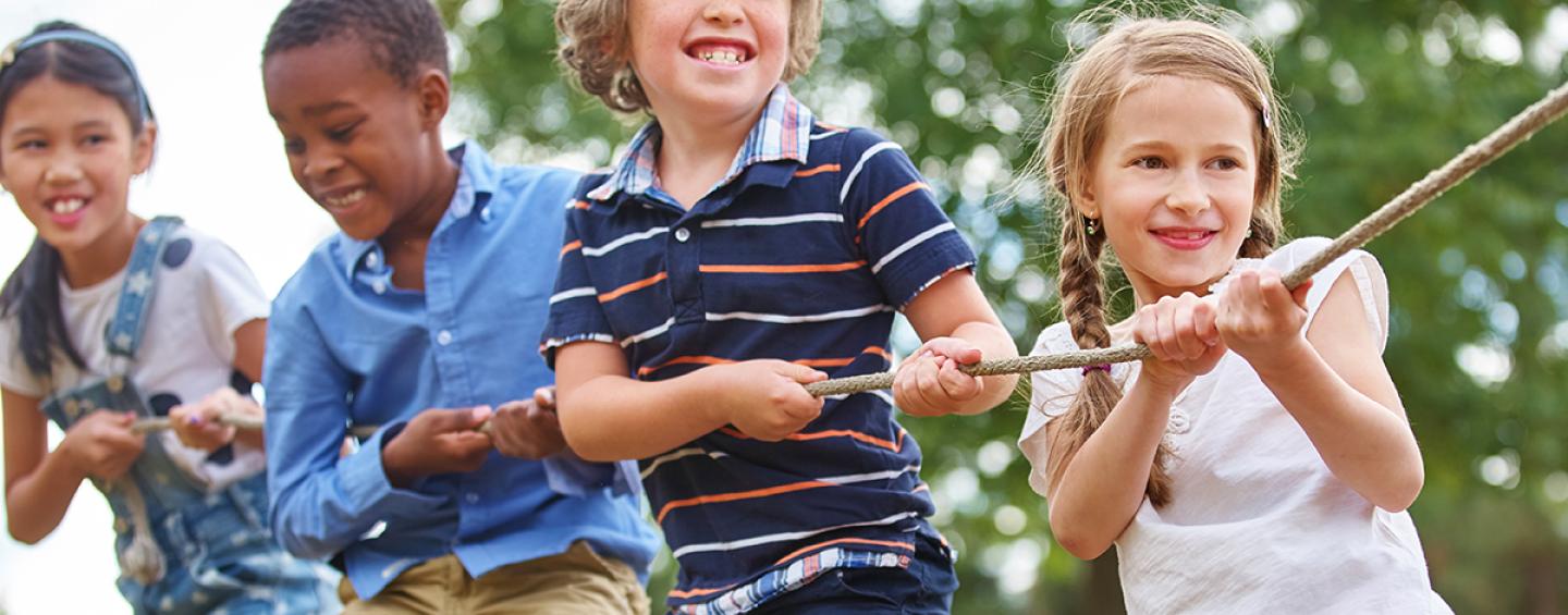 children playing tug of war